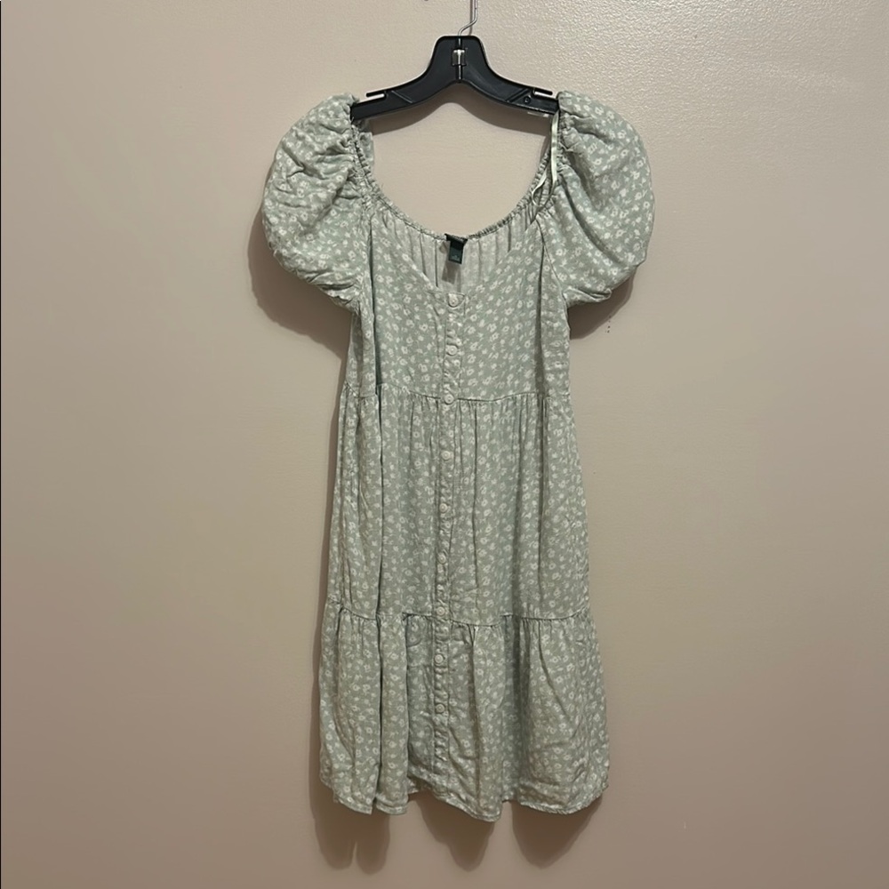 Wild Fable Green Sundress with tiered Skirt and Puff Sleeves